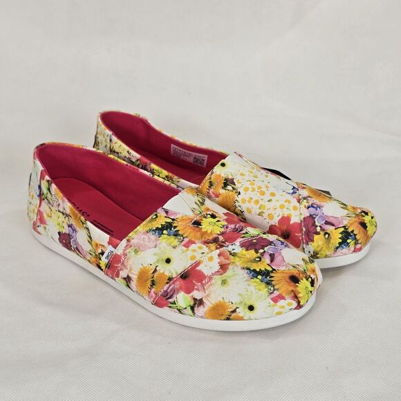 TOMS Shoes Womens Size 9 White Floral Print Alpargata Slip On Canvas Ortholite - Picture 3 of 14